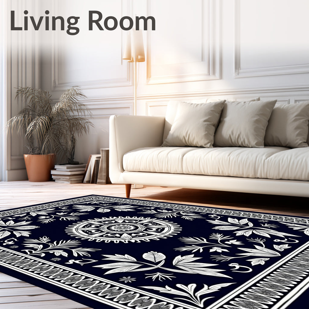 Nautical White Floral Medallion Border Rug