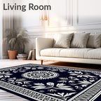Nautical White Floral Medallion Border Rug