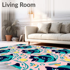 Whimsical Teal Bird Pink Background Rug
