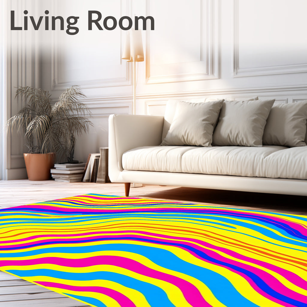 Vibrant Yellow Blue Pink Swirled Lines Rug