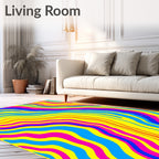 Vibrant Yellow Blue Pink Swirled Lines Rug