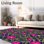Vibrant Pink Floral Navy BackgroundRug Rug