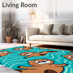 Cute Otters Swimming Blue Waves Rug