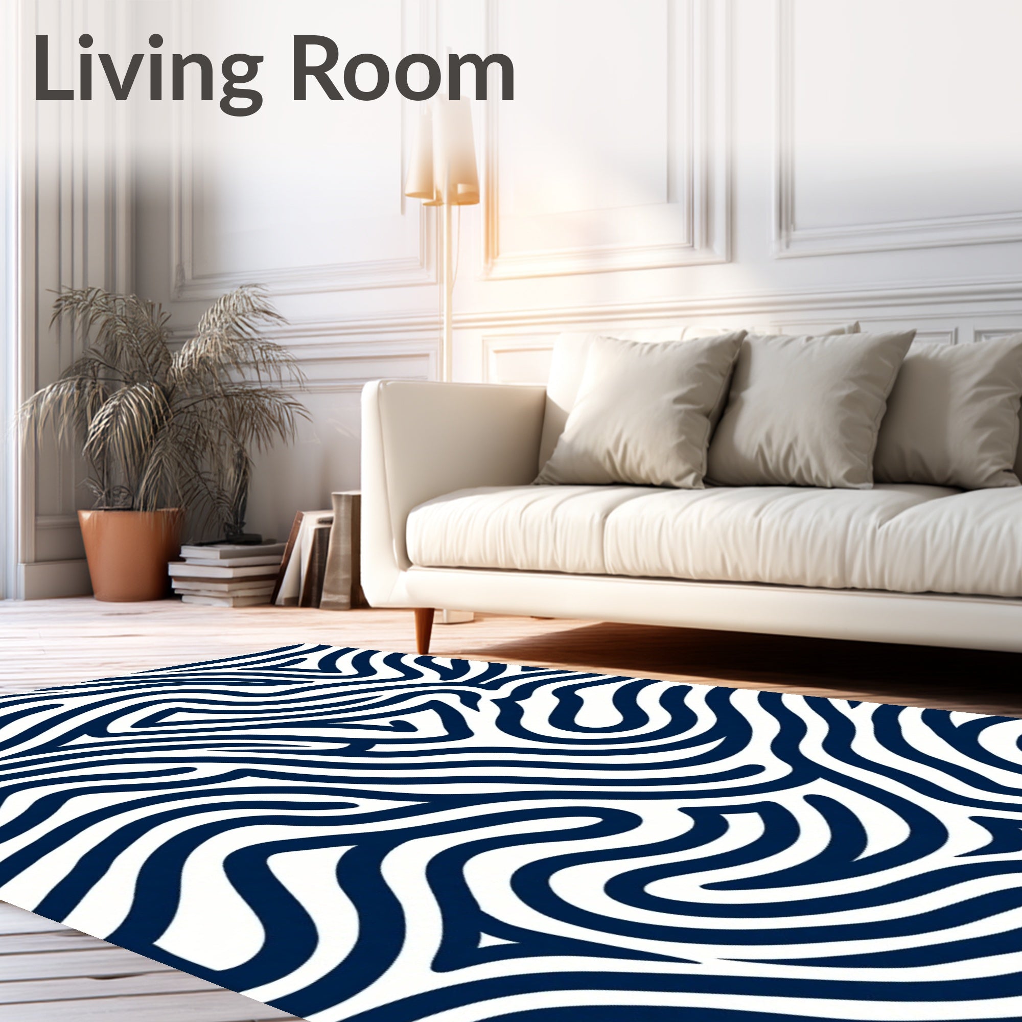 Deep Blue Organic Contour Lines Rug