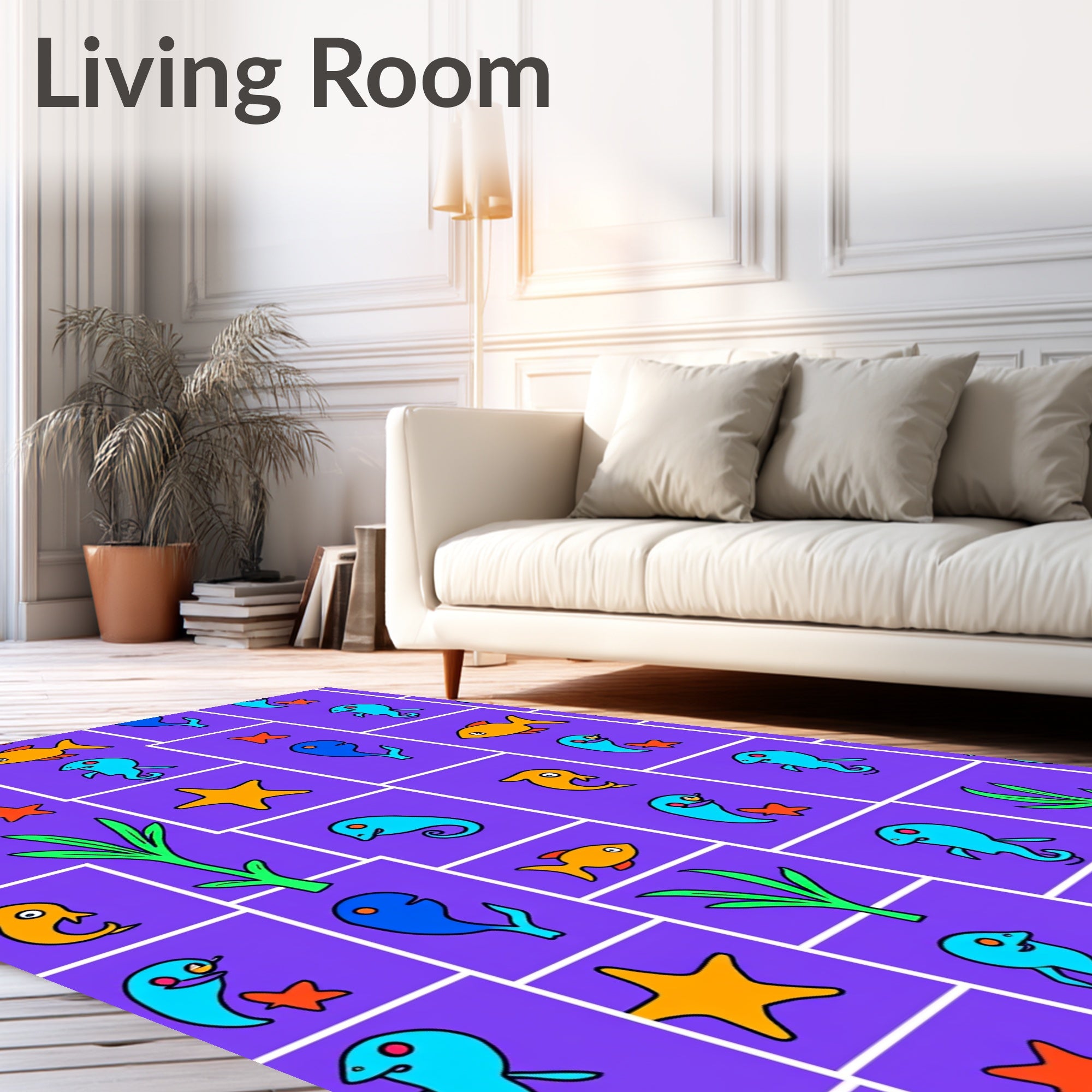 Delightful Blue Orange Fish Sea Creatures Rug