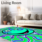 Psychedelic Teal Smiley Face Green Swirls Rug
