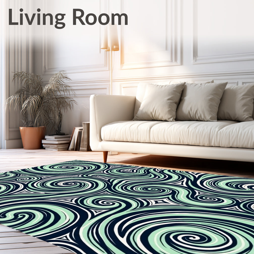 Aqua Swirls with White Triangles Navy Rug