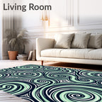 Aqua Swirls with White Triangles Navy Rug