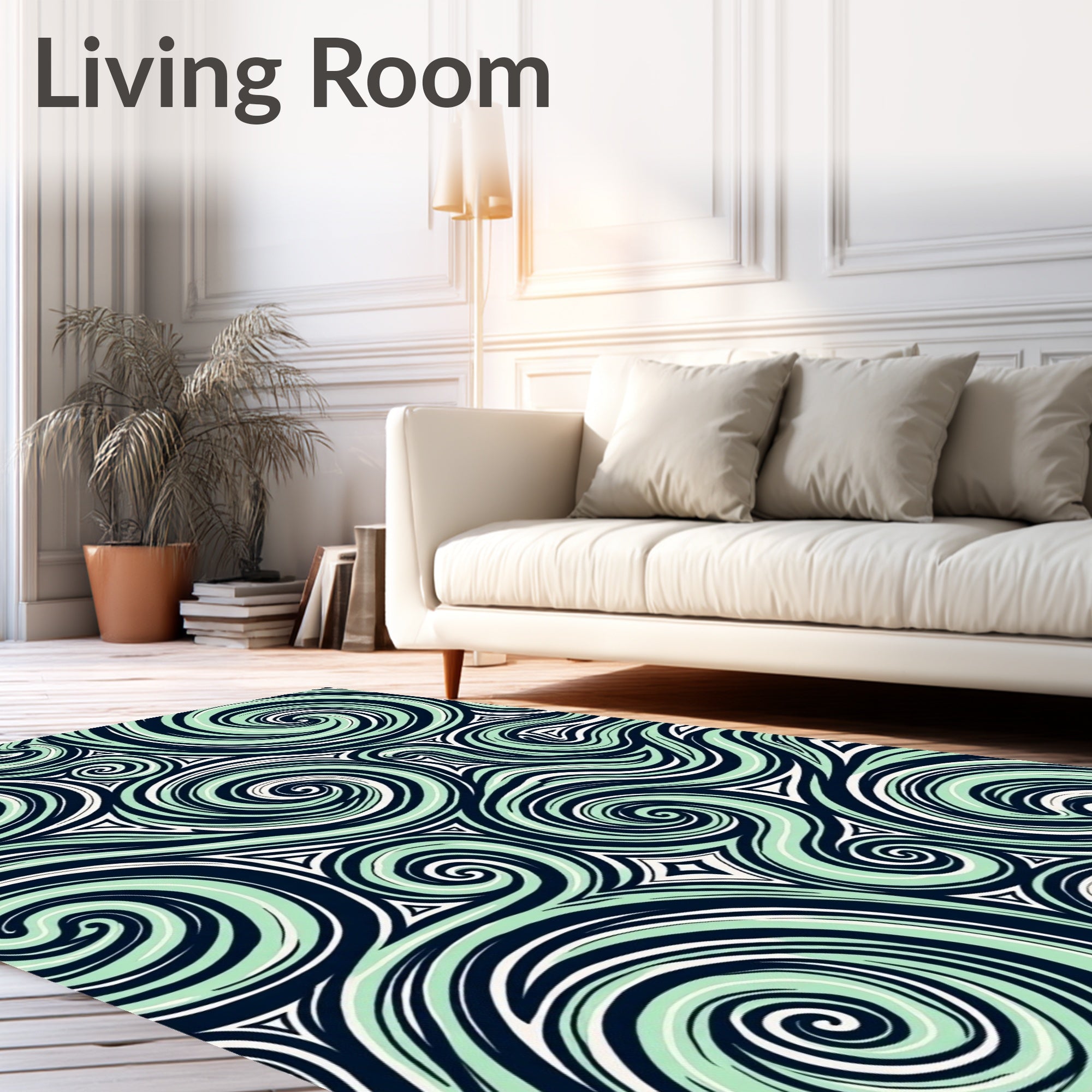 Aqua Swirls with White Triangles Navy Rug