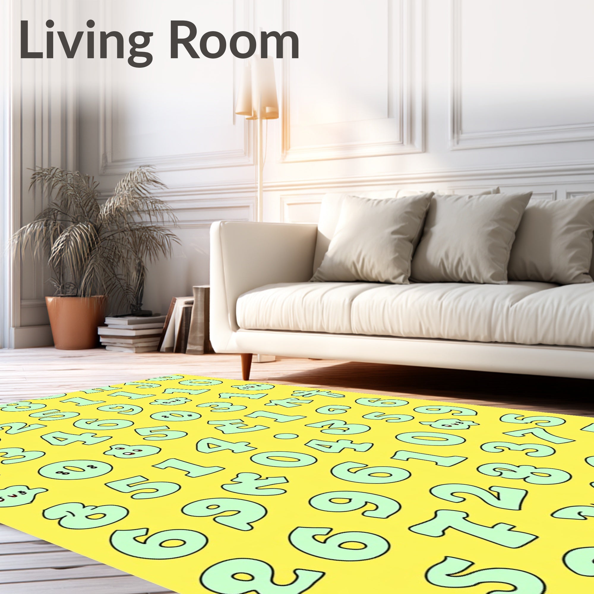 Pastel Numbers Collection on Yellow Field Rug