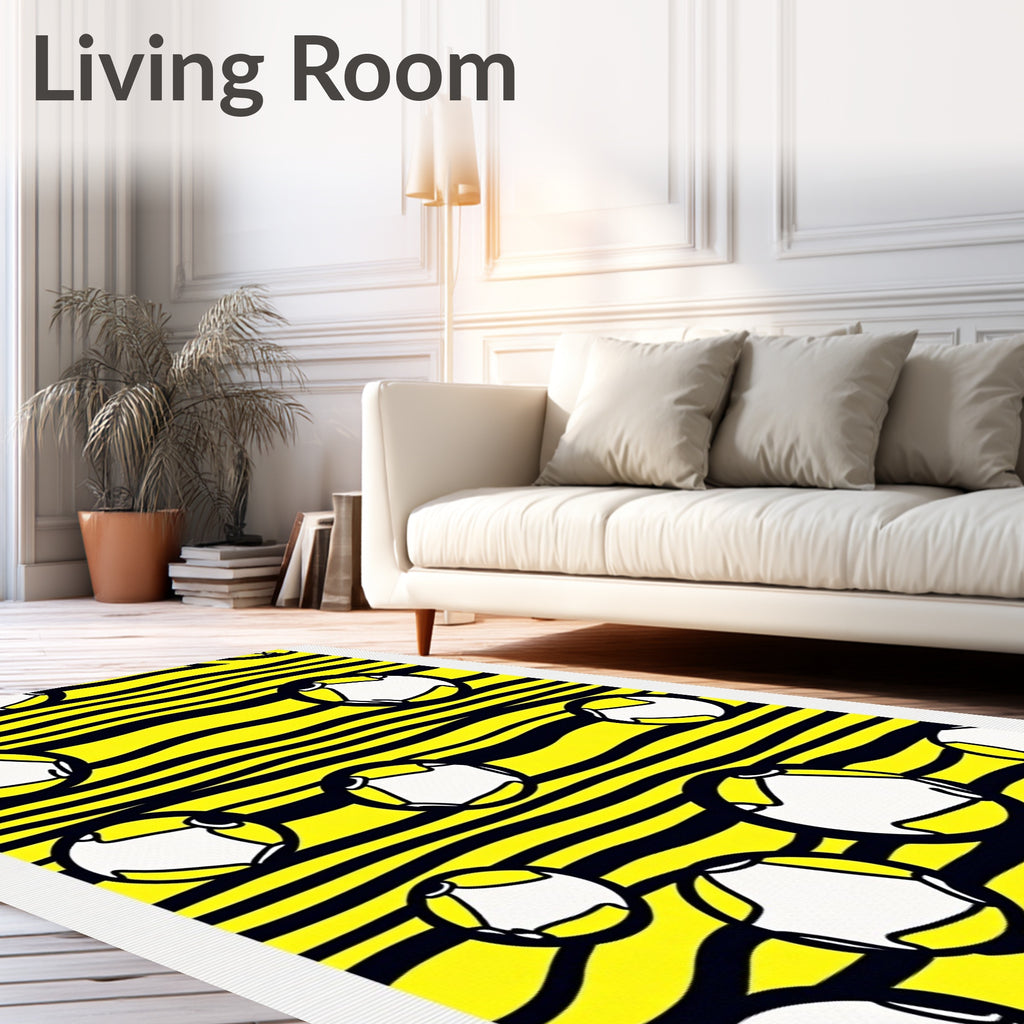 Abstract Yellow Black Stripe Circles Rug