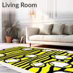 Abstract Yellow Black Stripe Circles Rug