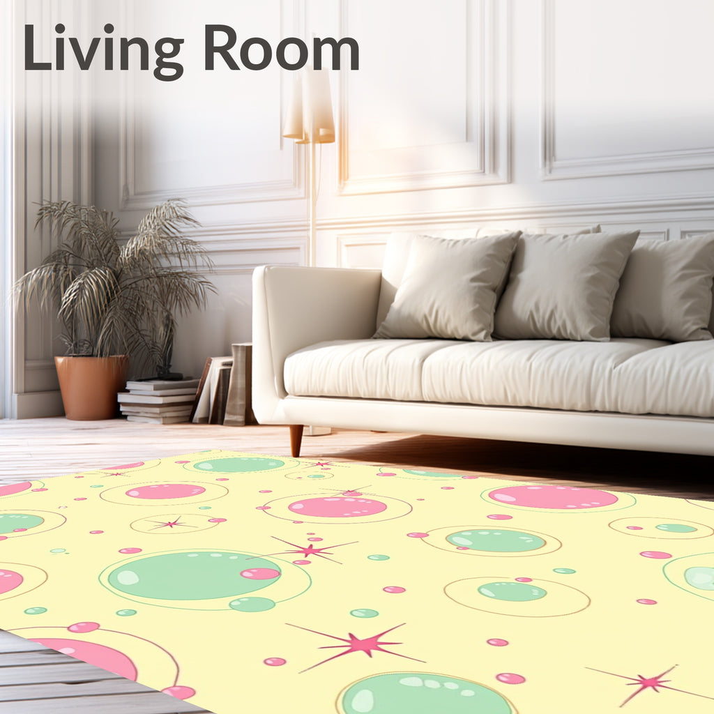 Pastel Pink Teal Orbiting Circles Rug