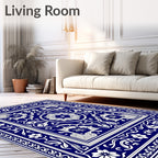 Cobalt Blue White Floral Medallion Laminate Rug