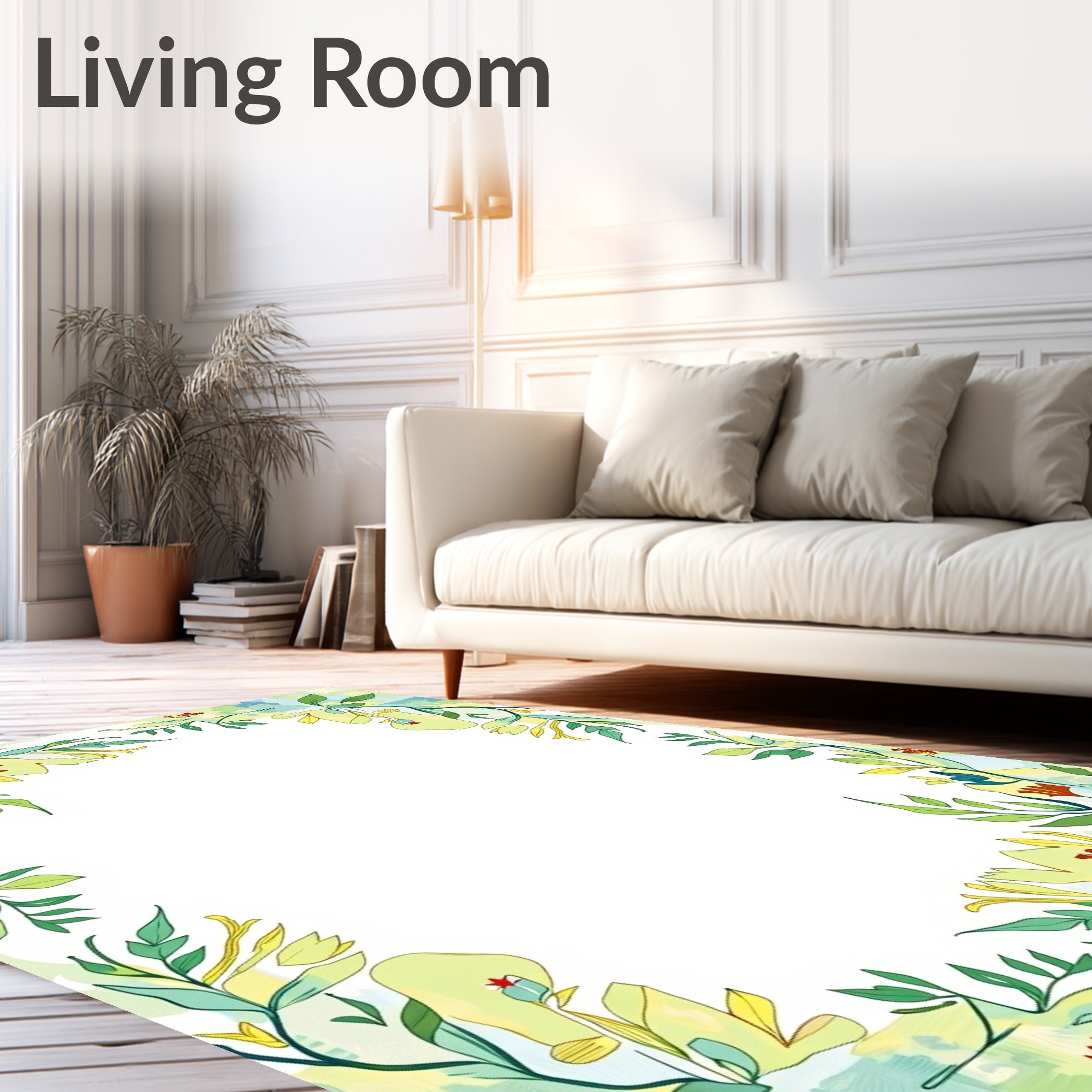 Light Green Floral Vine Border Rug