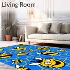 Yellow Bees Blue Honeycomb Background Rug