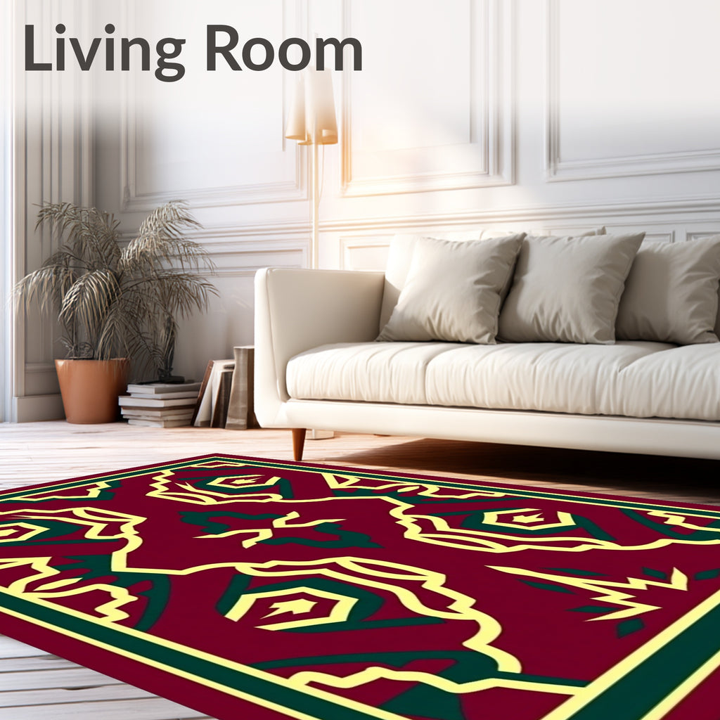 Deep Red Geometric Medallion Harmony Rug