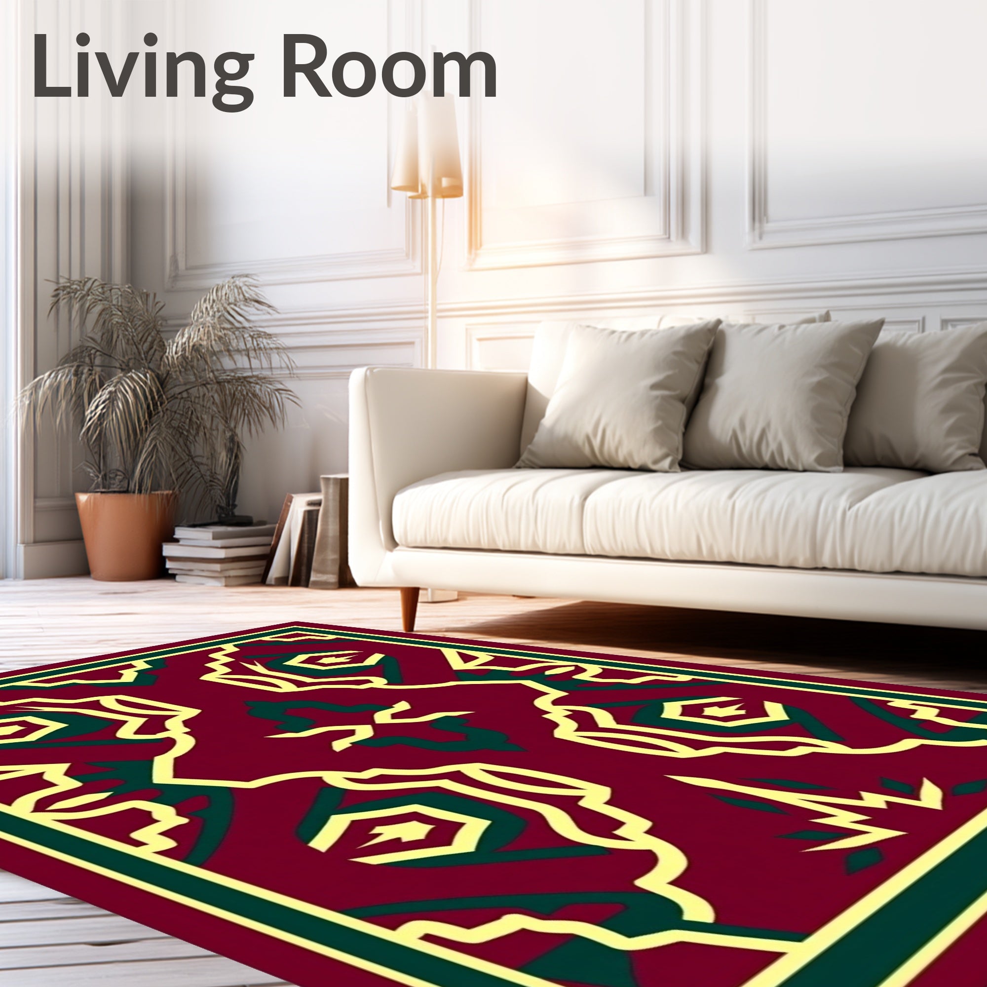 Deep Red Geometric Medallion Harmony Rug