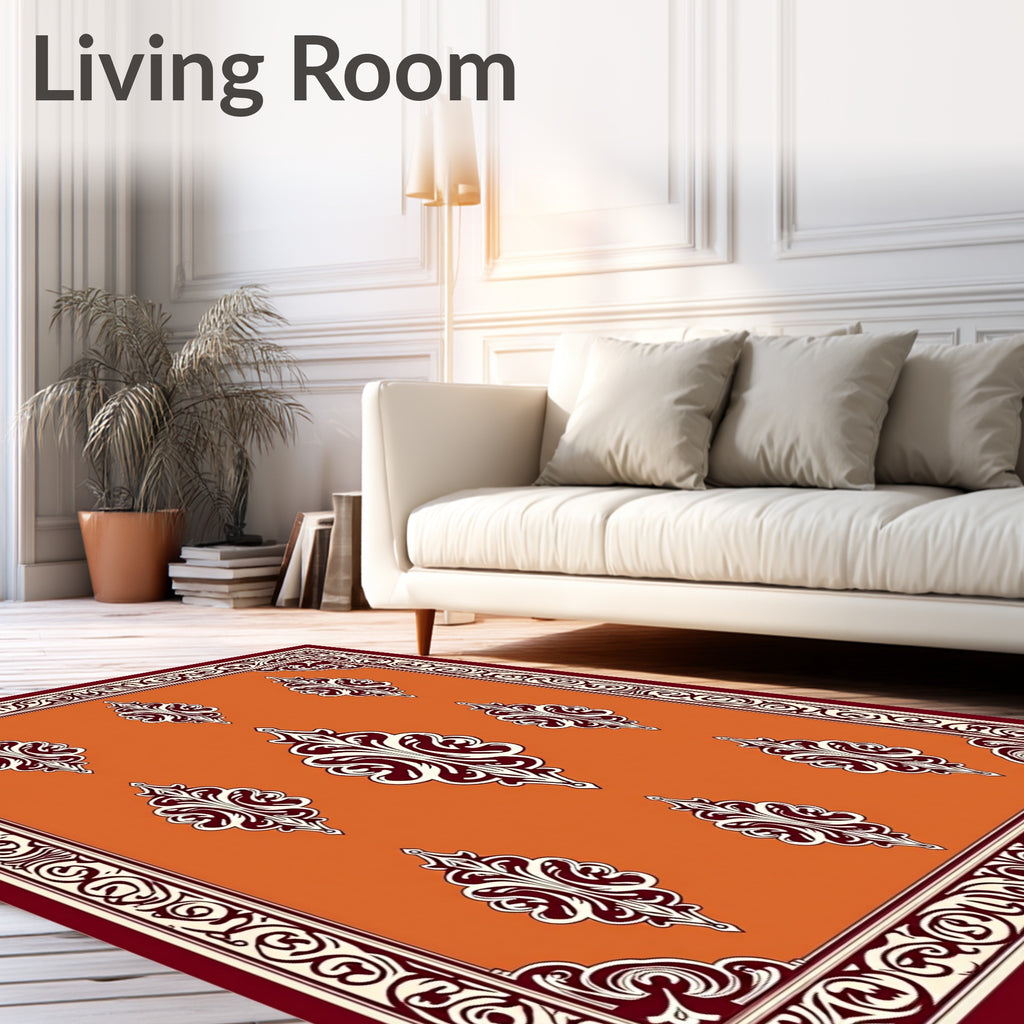 Terracotta Damask Bordered Medallion Rug