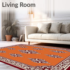 Terracotta Damask Bordered Medallion Rug