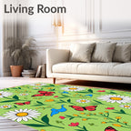 Whimsical Red Butterfly Daisy Garden Rug