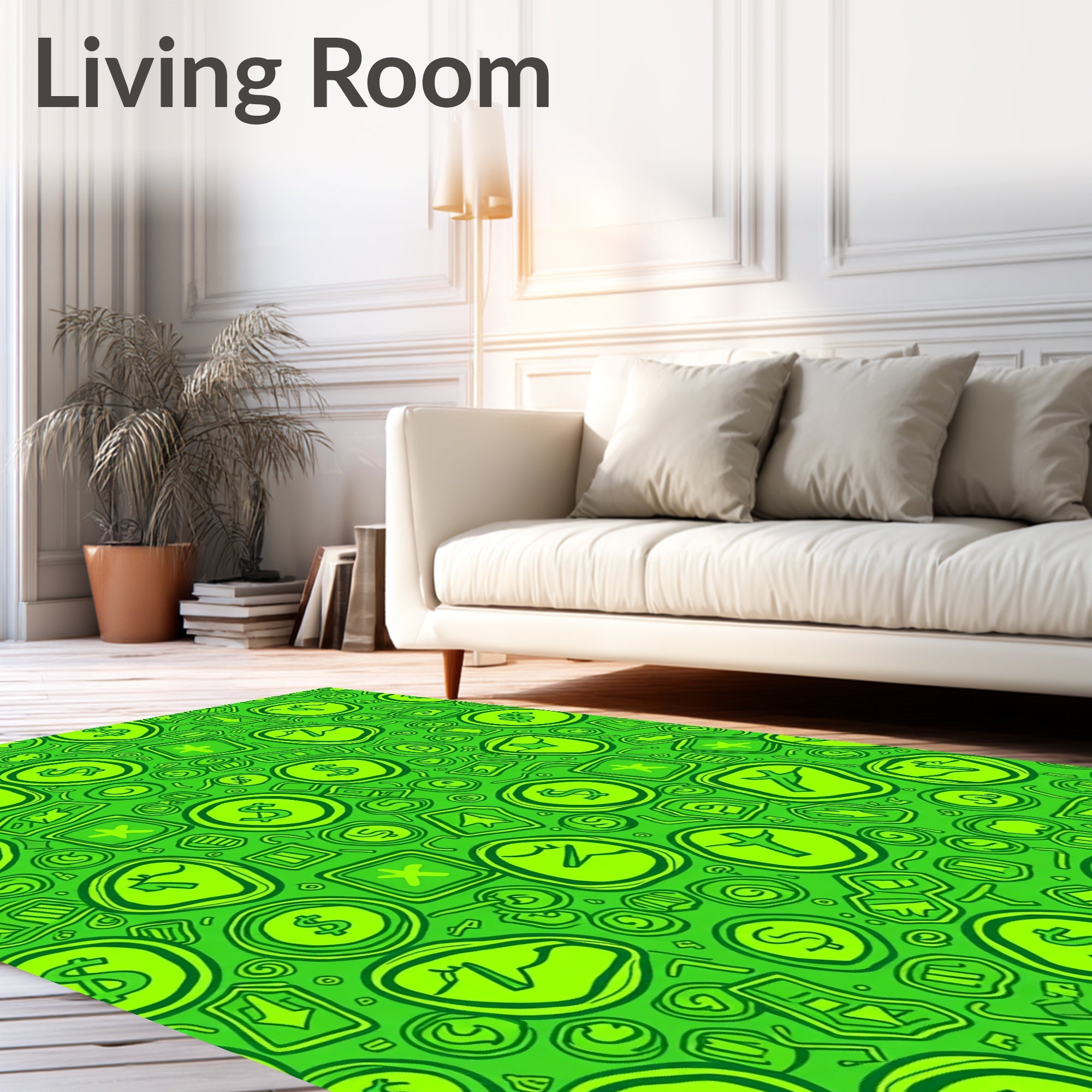 Bright Green Dollar Coin Collage Rug