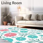 Coral Teal Blooming Branches Rug