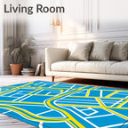 Blue Yellow Grid Street Map Rug