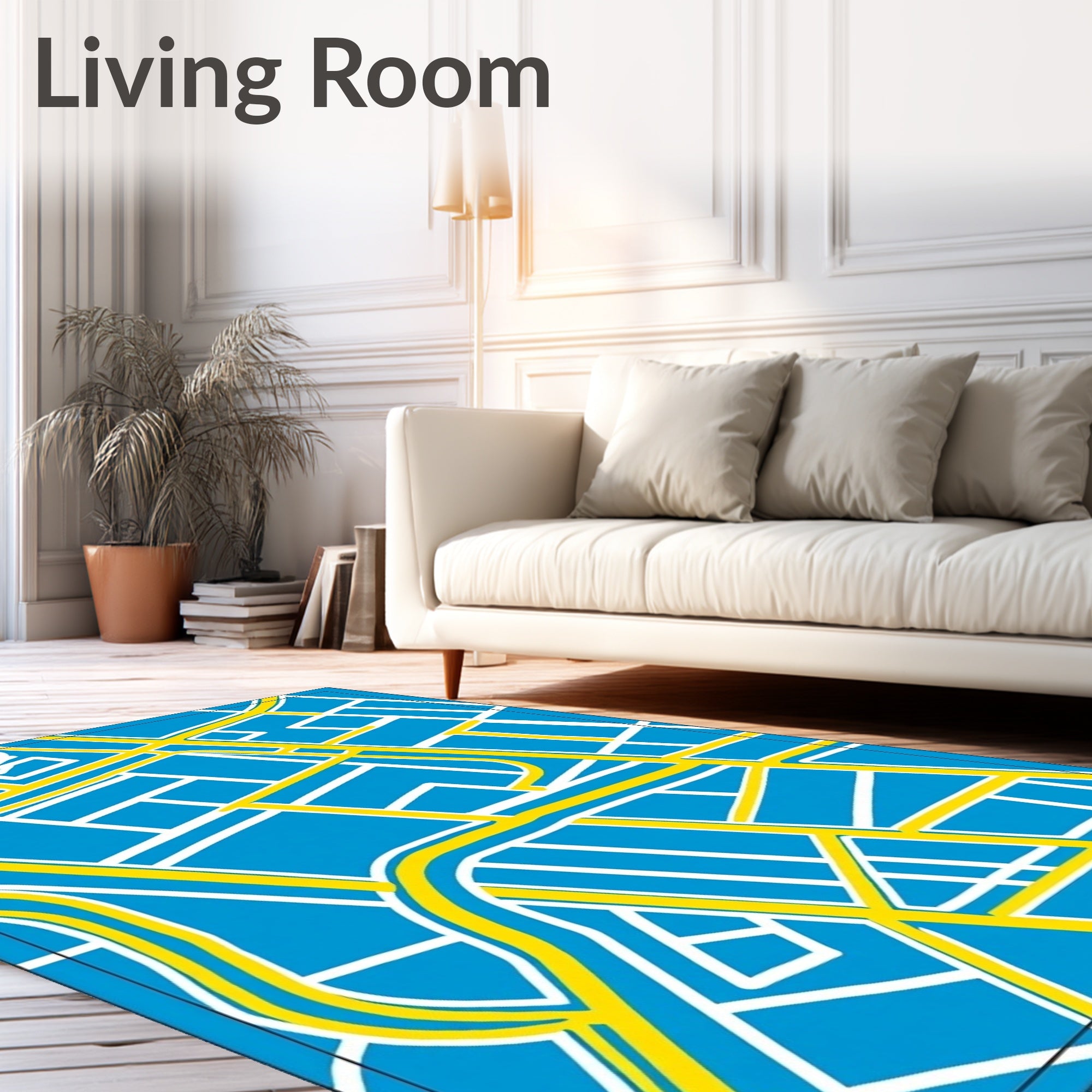 Blue Yellow Grid Street Map Rug