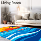 Tropical Sunset Surfboard Ocean Waves Rug