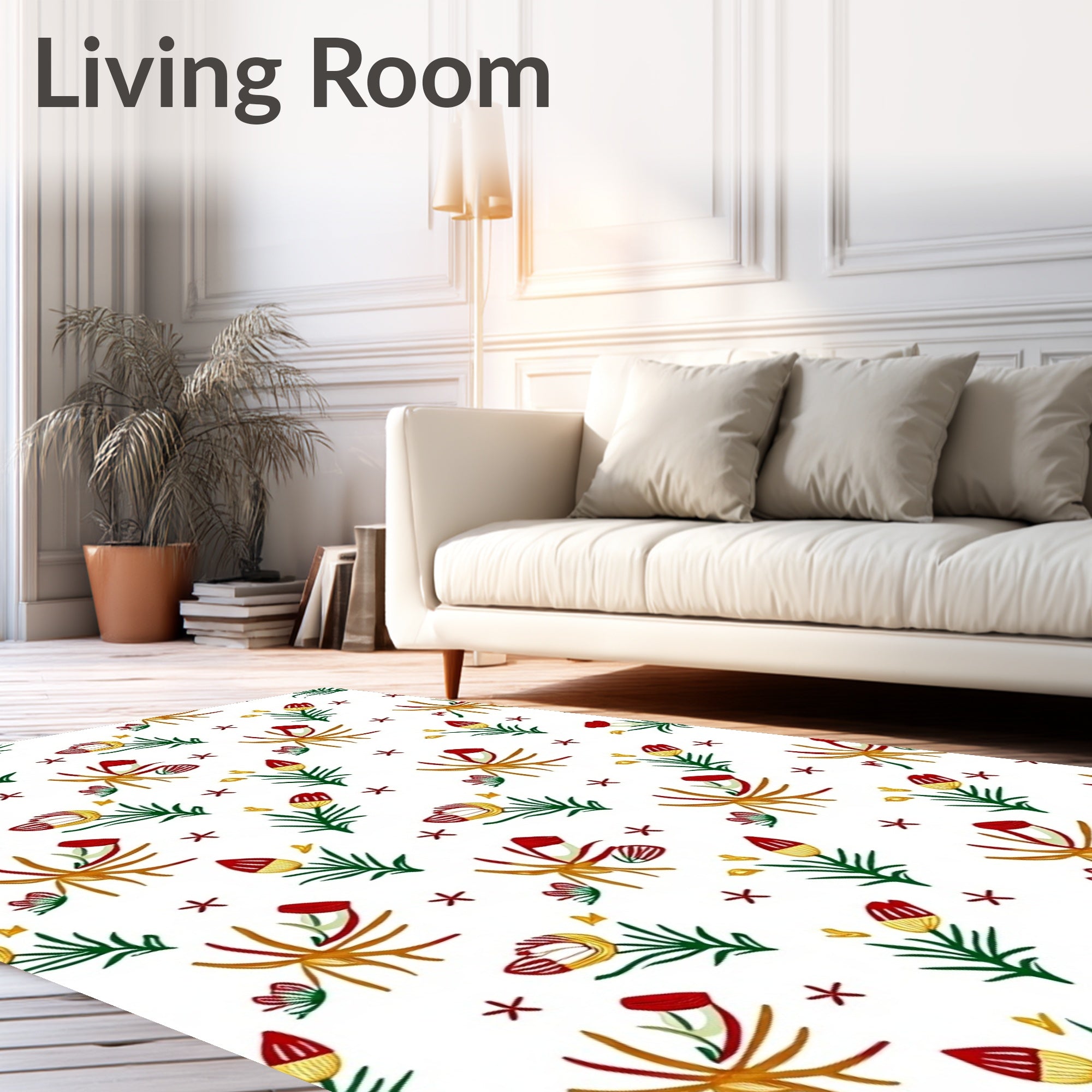 Red Cream Yellow Floral Garden Rug