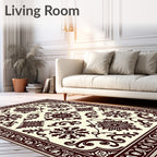 Ornate Dark Brown Floral Scroll Rug