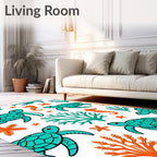 Oceanic Turtles Seahorse Coral Stars Rug