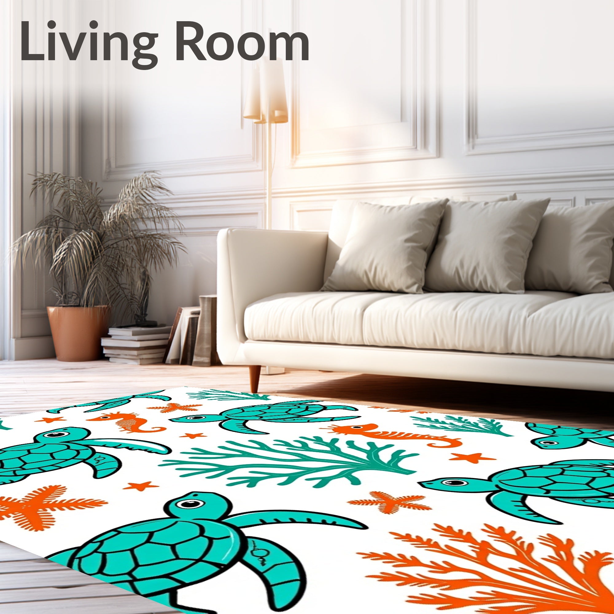 Oceanic Turtles Seahorse Coral Stars Rug
