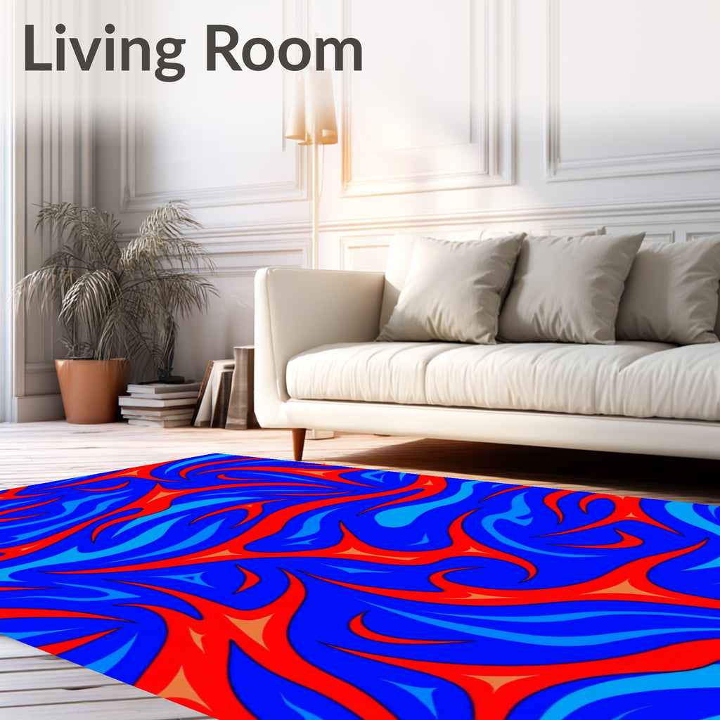Electric Blue Crimson Flame Swirl Rug
