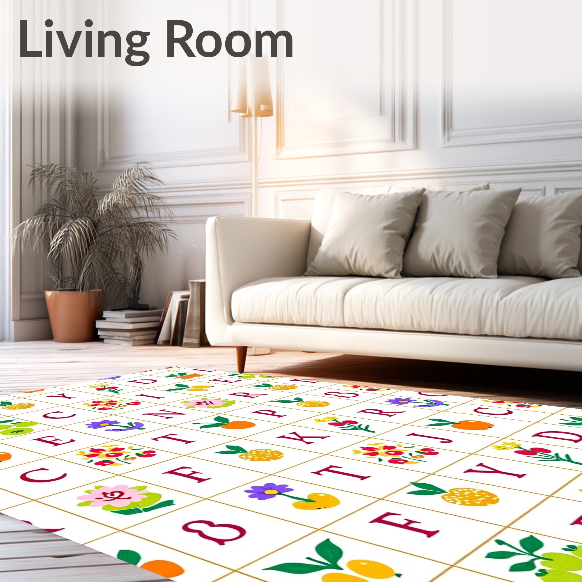 Alphabetical Fruits and Flowers Grid Rug