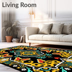 Black Yellow Red Teal Floral Medallion Rug