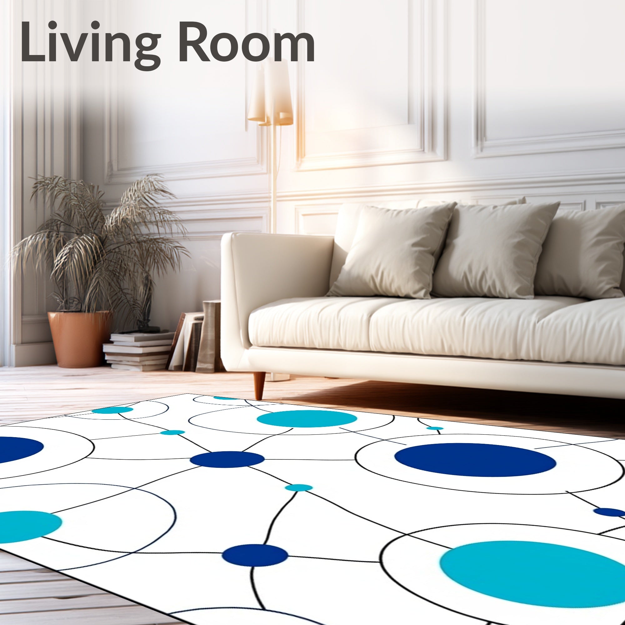 Connected Blue Circles Network Rug