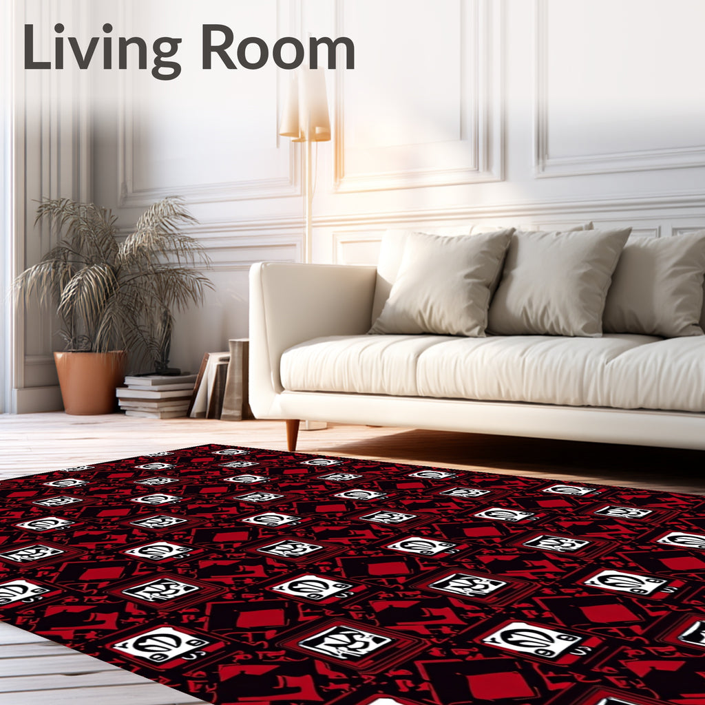 Bold Red Geometric Retro Square Rug
