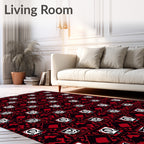 Bold Red Geometric Retro Square Rug