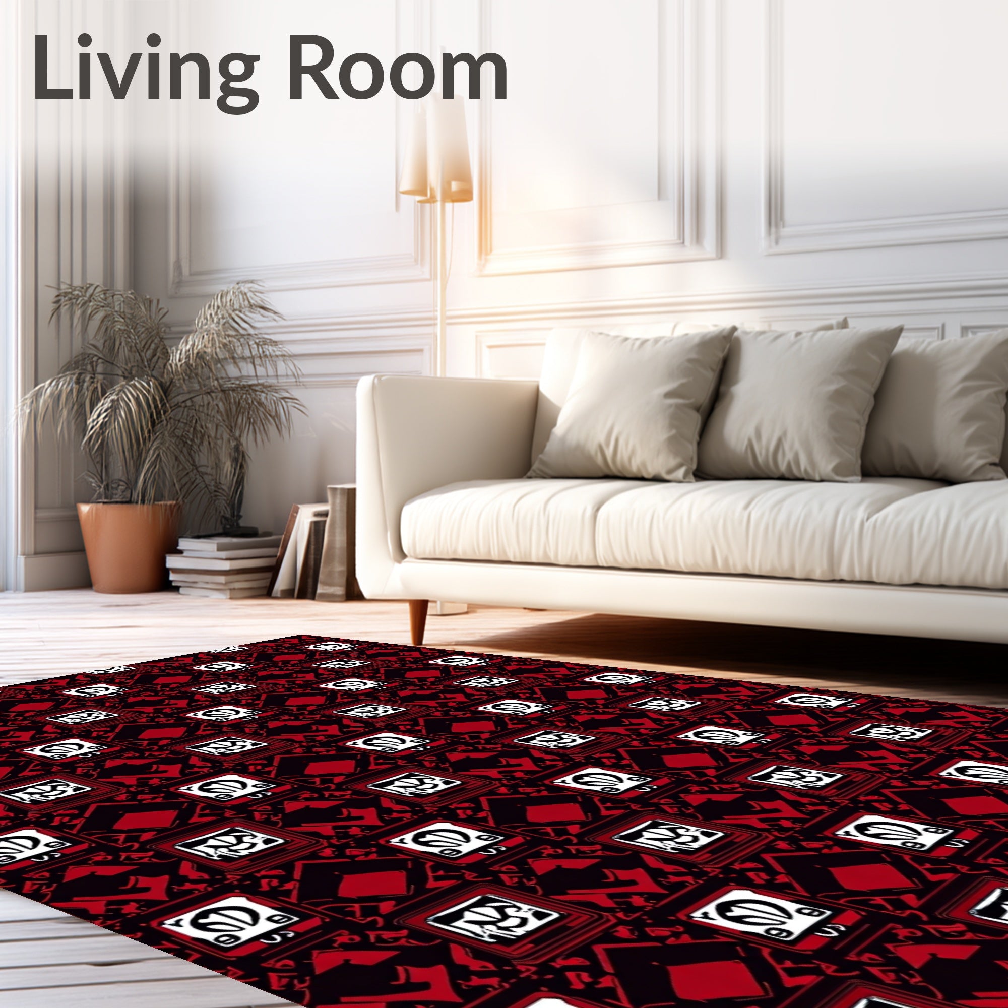 Bold Red Geometric Retro Square Rug