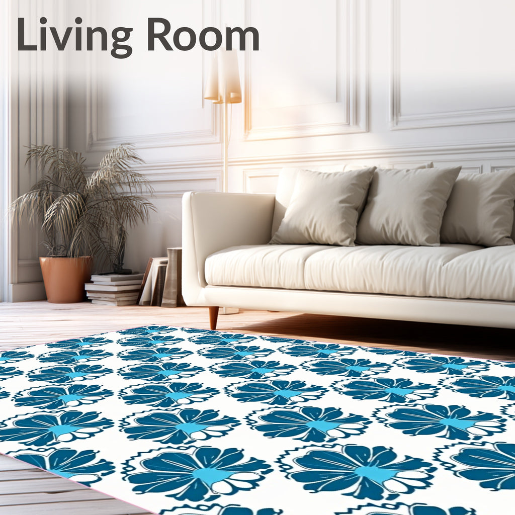 Azure Teal Floral Bloom Repeat Rug
