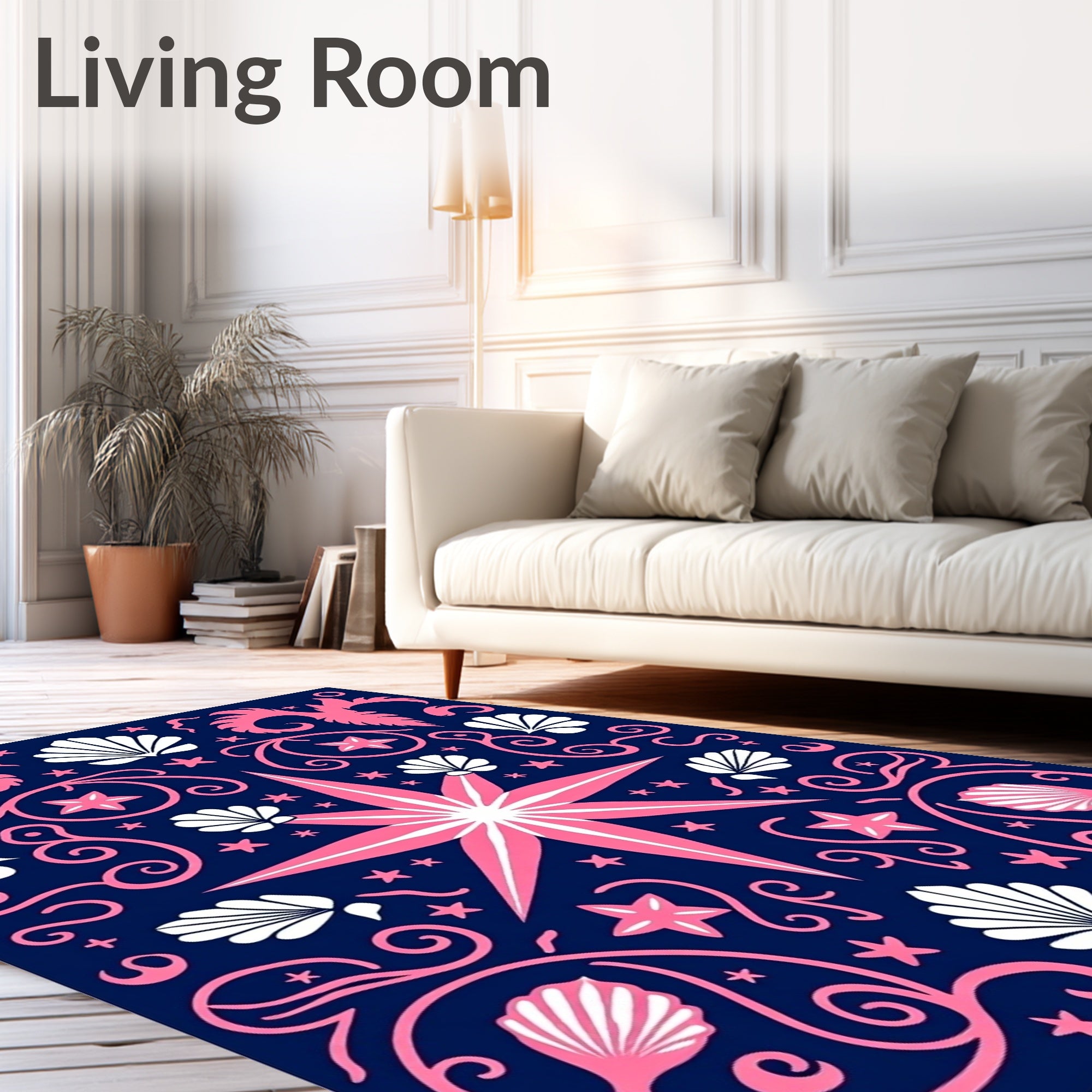 Navy Pink Coastal Seashell Star Rug