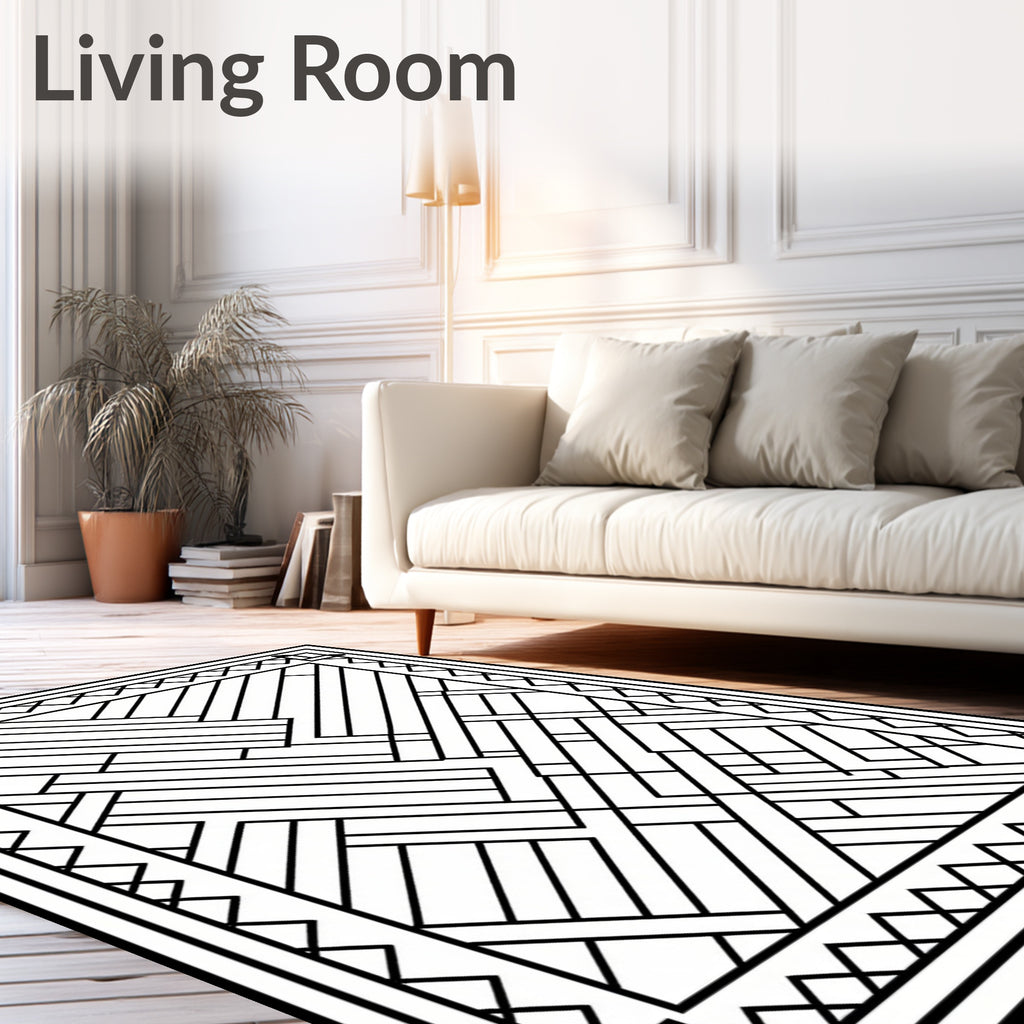 Bold Black Geometric Wood Grain Rug
