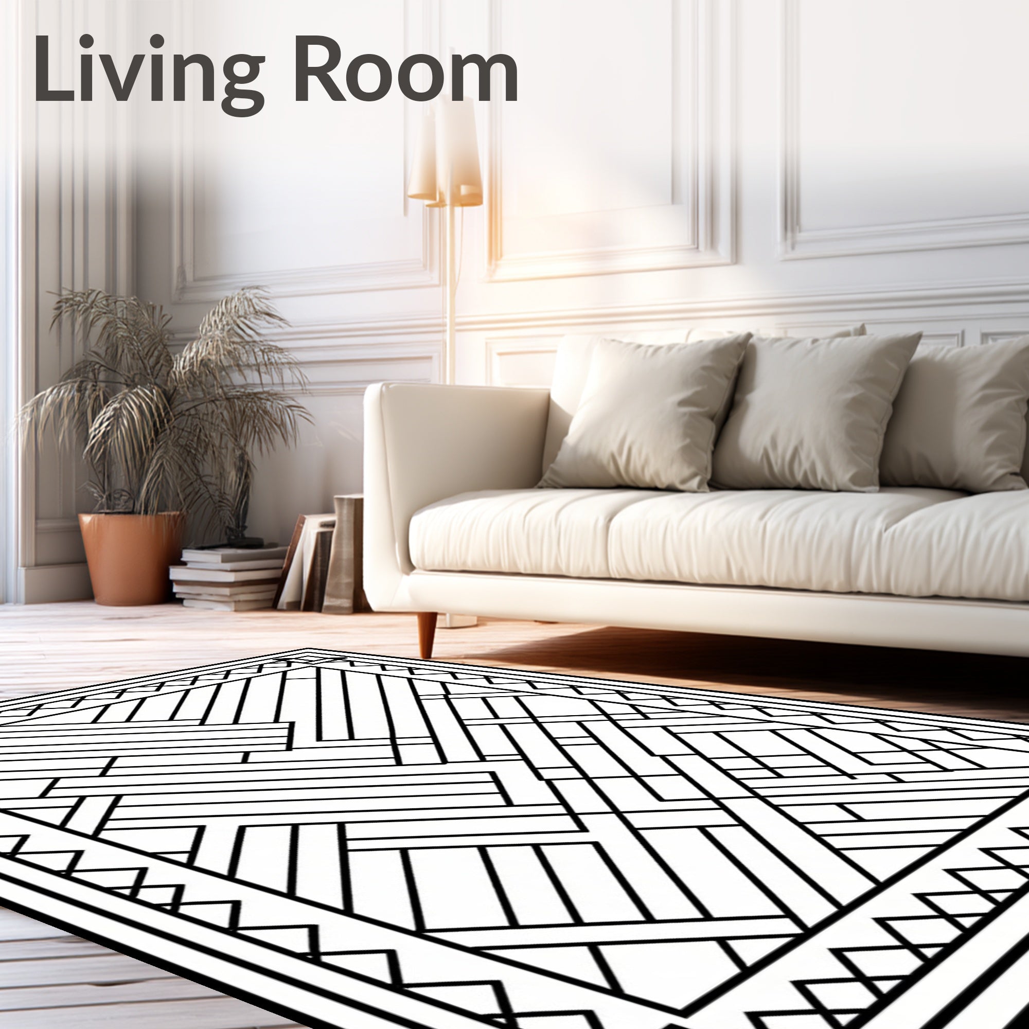 Bold Black Geometric Wood Grain Rug
