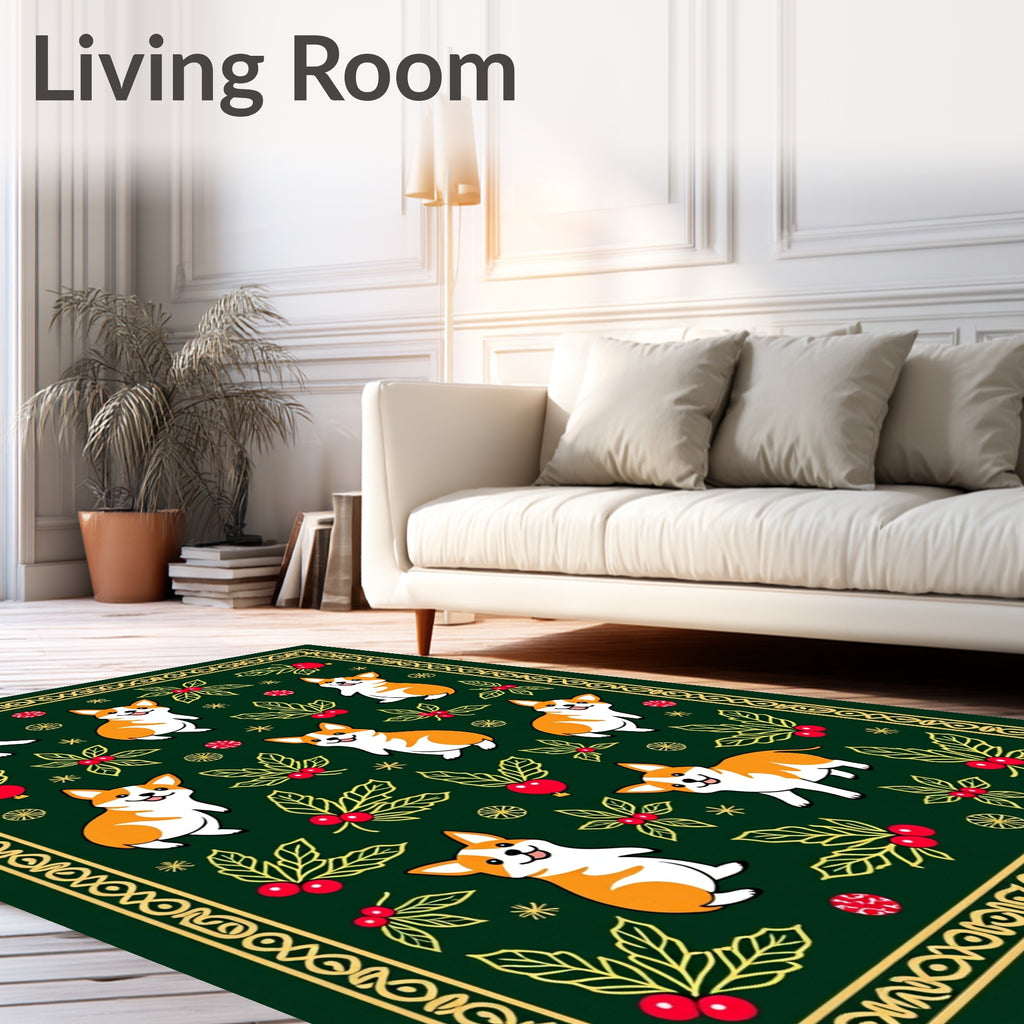 Cute Corgis Holly Berry Border Rug