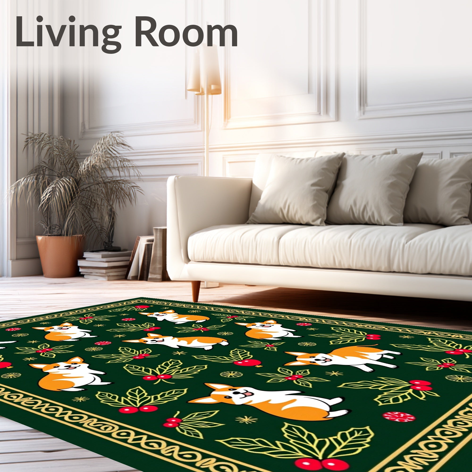 Cute Corgis Holly Berry Border Rug