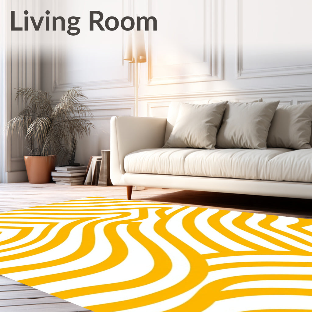 Golden Abstract Wave Lines Rug