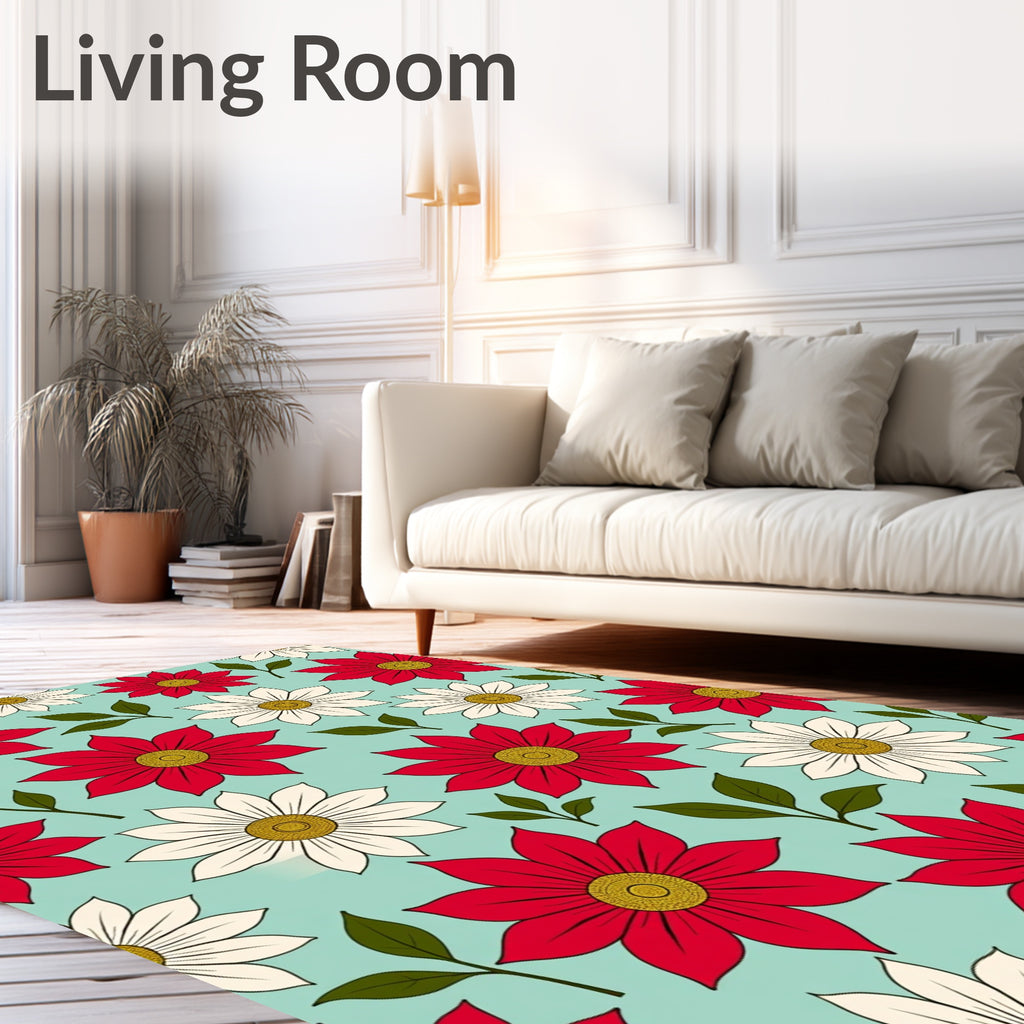 Vintage Red White Floral Garden Rug