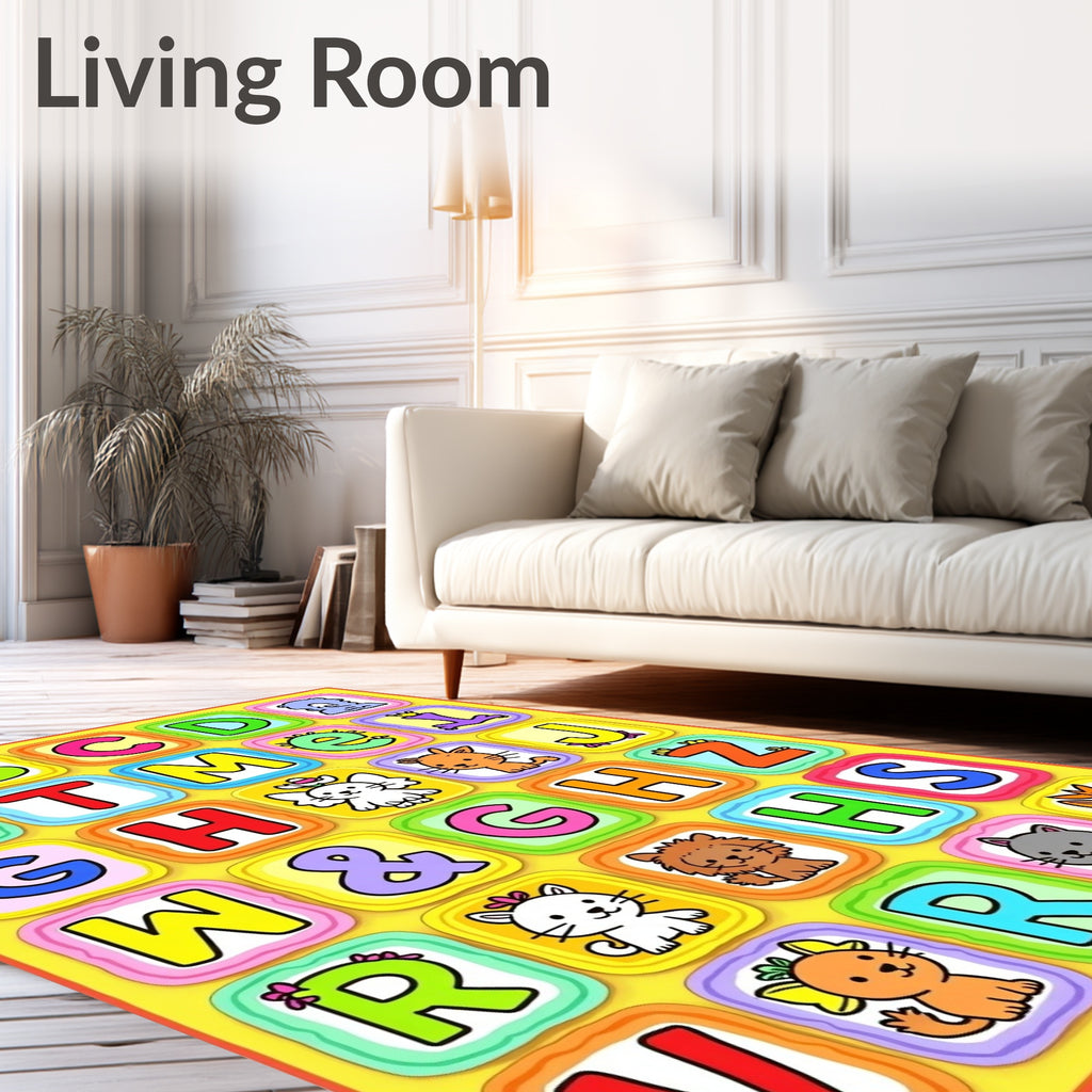 Playful Alphabet Animals Colorful Squares Rug